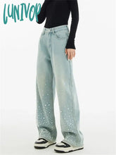 Lunivop Women’s Hot Diamond Star Design High Waisted Baby Blue Jeans Street Style Cowboy Pants